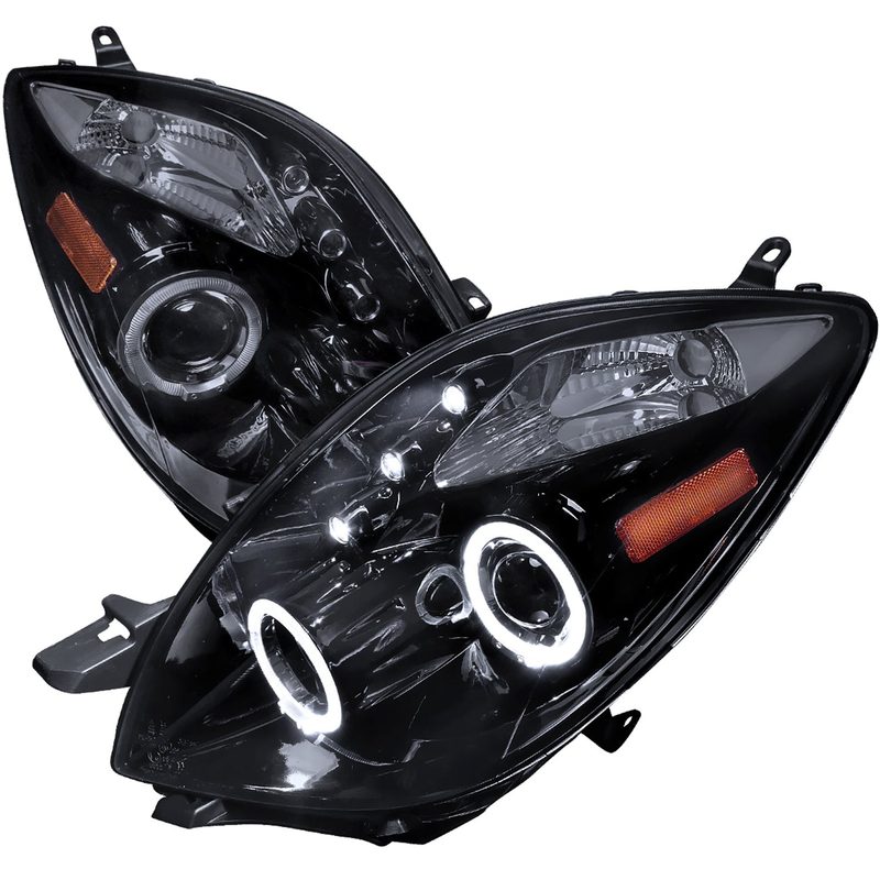 2006-2008 Toyota Yaris Dual Halo Projector Headlights Glossy Black/Smoke Lens