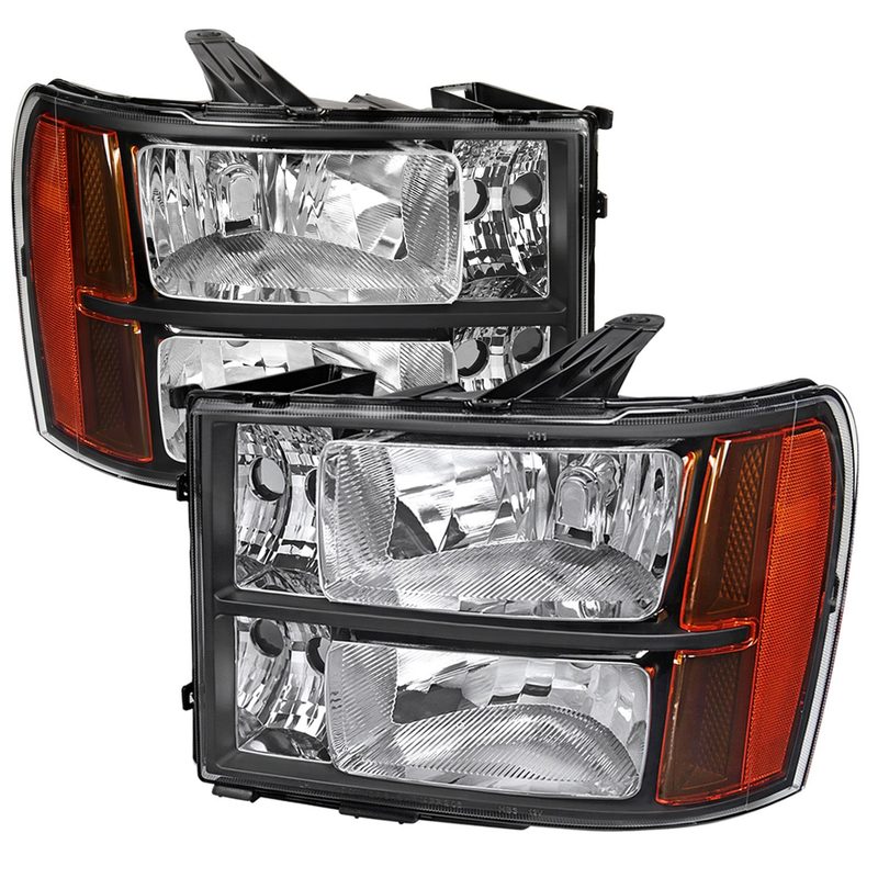 2007-2014 GMC Sierra Factory Style Headlights Matte Black Housing/Clear Lens