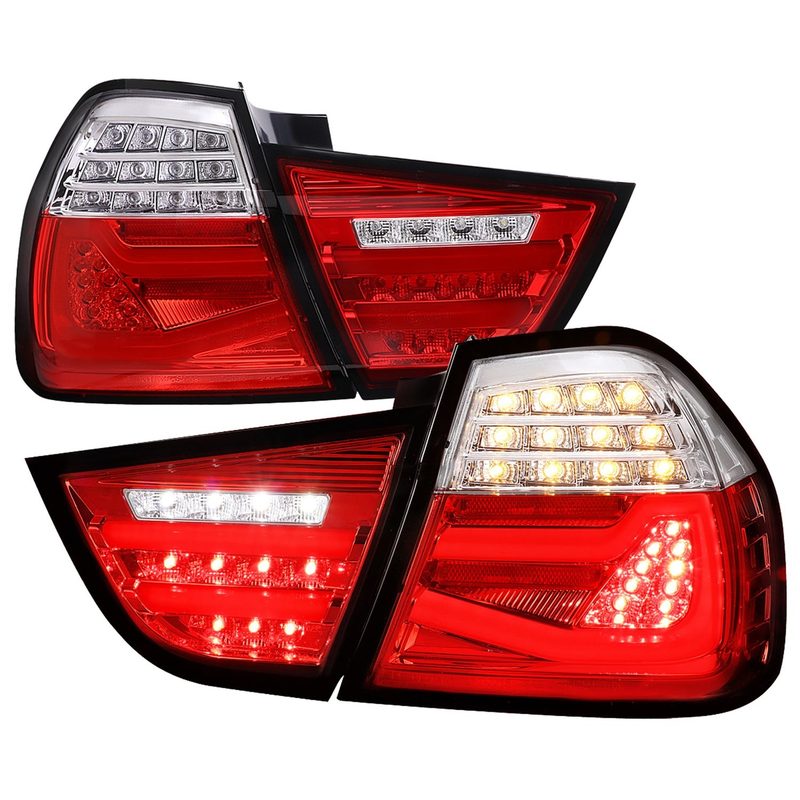 2009-2011 BMW E90 3-Series 4Dr Sedan Red LED Tail Light Chrome/Red Clear Lens