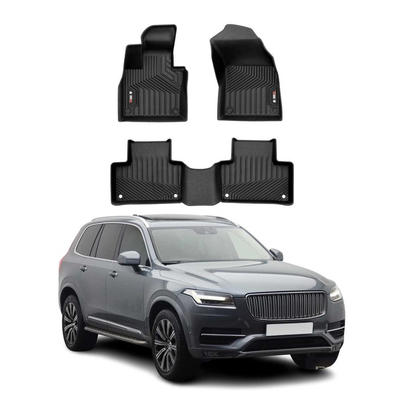 2016-2026 Volvo XC90 Premium Floor Mats Liners First and Second Row Set Black