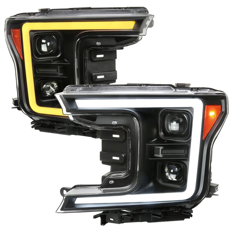 2018-2020 Ford F-150 LED CBar Projector Headlights Signal Lights Black / Clear