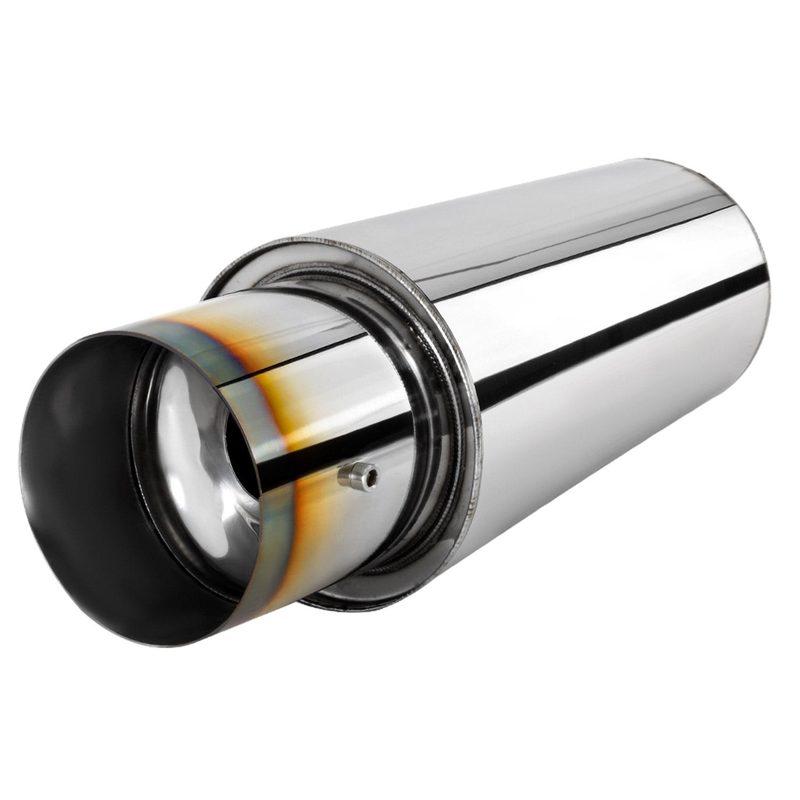 Universal 2.5" Inlet/4" Outlet S.Steel Spiral Flow Exhaust Muffler w/ Burnt Tip