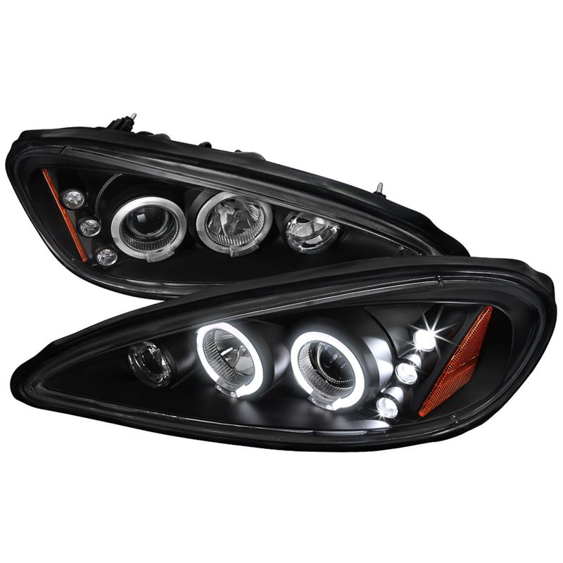 1999-2005 Pontiac Grand AM Dual Halo Projector Headlights Matte Black/Clear