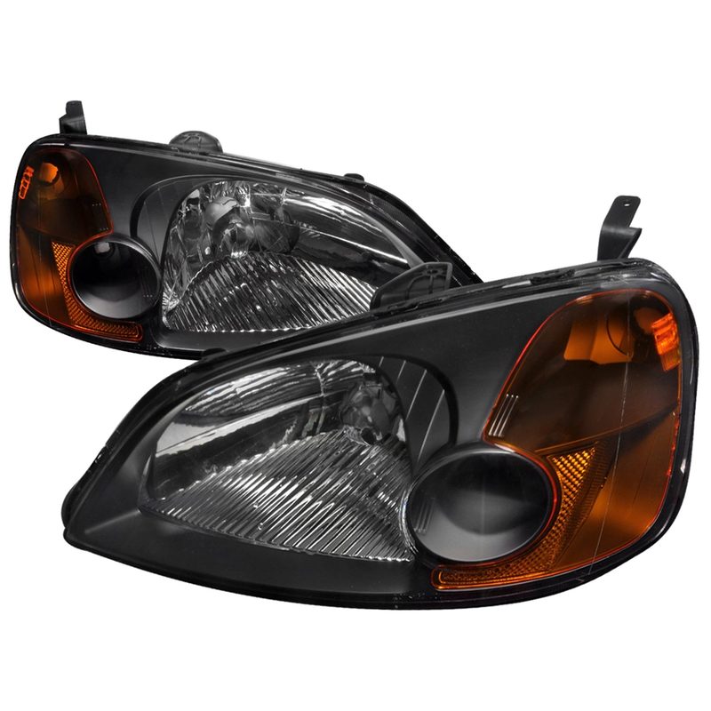 2001-2003 Honda Civic Factory Style Headlights Matte Black/Clear Lens