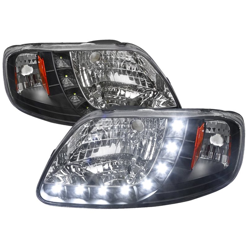 1997-2004 Ford F-150/Expedition Factory Crystal Headlights SMD LED Light Black
