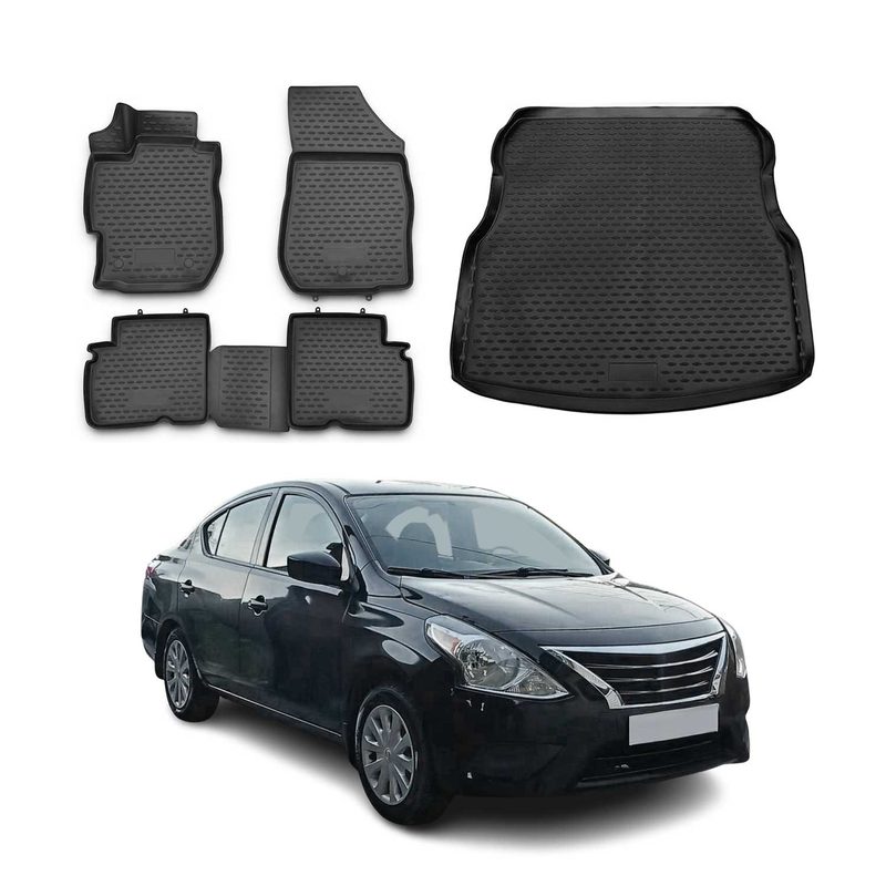 2012-2019 Nissan Versa Floor Mats & Cargo Liner Full Set All Weather Black
