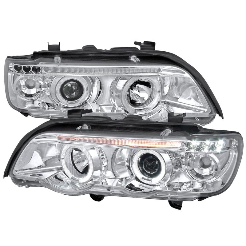 2001-2003 BMW E53 X5 Dual Halo Projector Headlights Chrome/Clear Lens