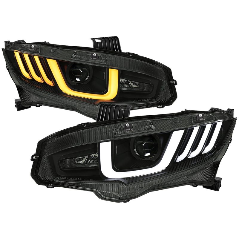 2016-2021 Honda Civic Projector Headlights LED Sequential Turn Signal Smoke