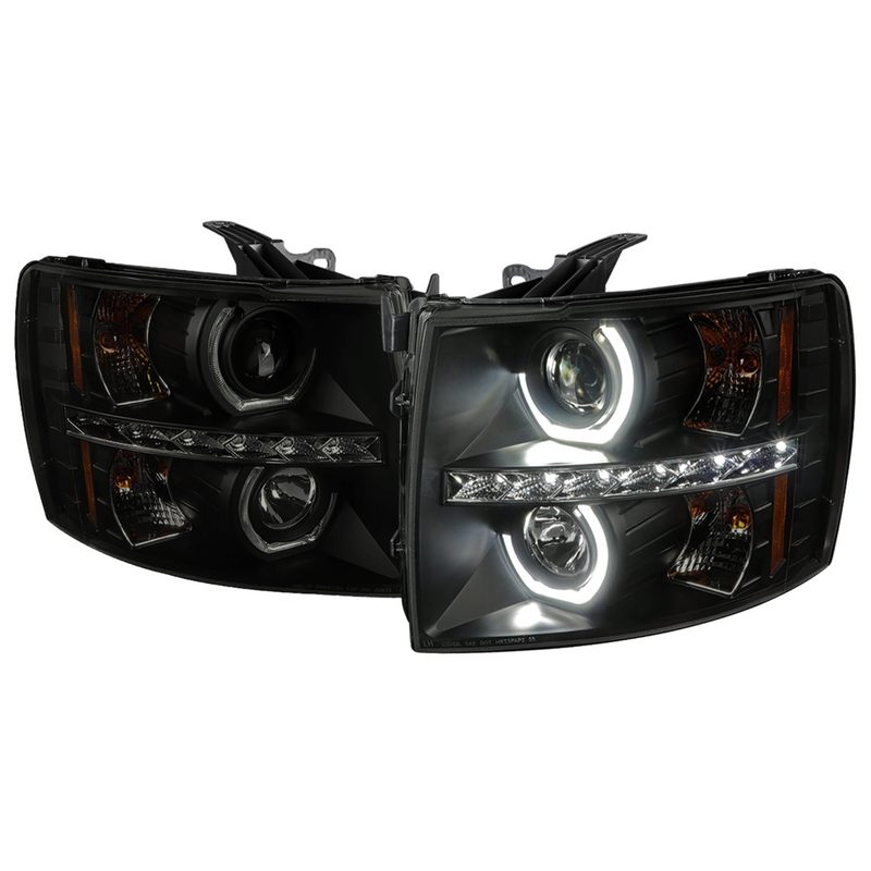 2007-2013 Chevy Silverado 1500 2500HD 3500HD Dual U-Ring Headlights LED Smoke