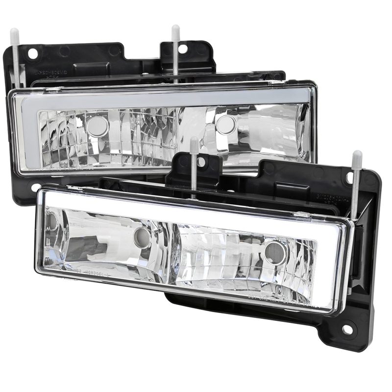 1988-1998 Chevy/GMC C10 C/K LED Strip Factory Style Headlights Chrome/Clear