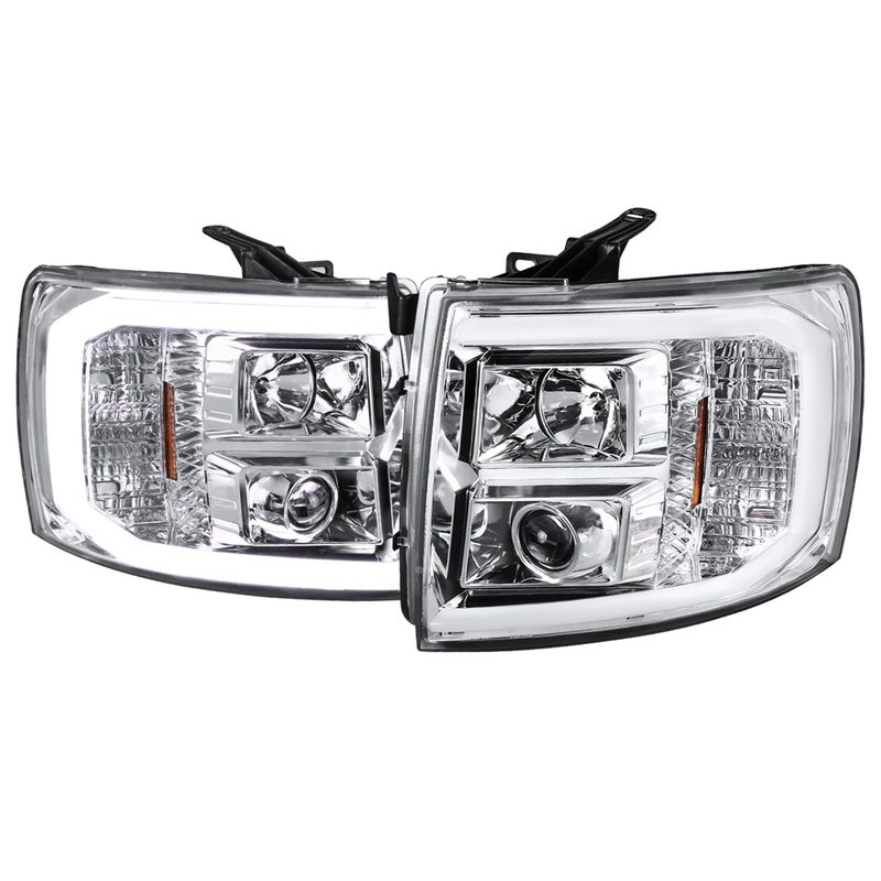 2007-2013 Chevy Silverado 1500/ 2500HD 3500HD LED C-Bar Headlights Chrome