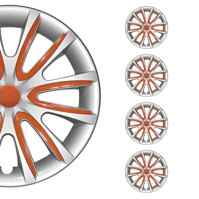 Bicolo Hub Caps Wheel Cover 14" Gray & Orange Full Set 4 pcs.