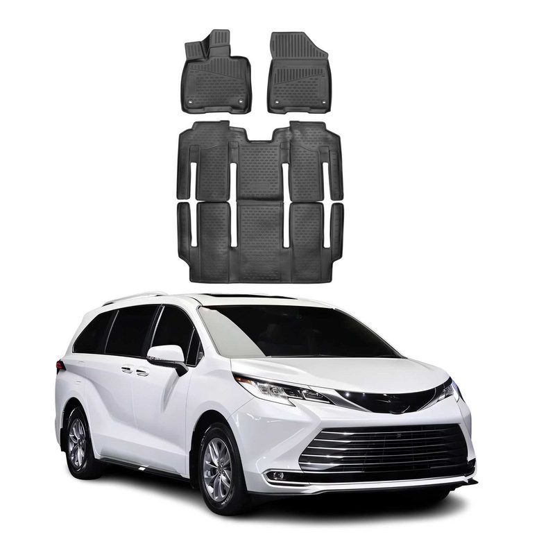 2021-2026 Toyota Sienna Floor Mats Liners Full Set All Weather 7 Seats