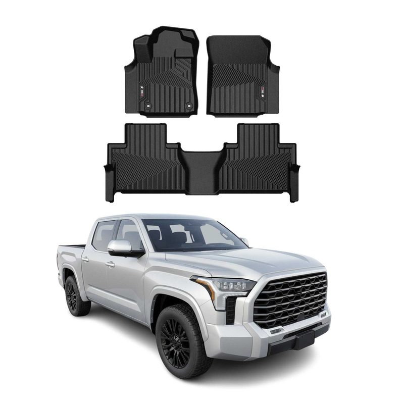 2022-2026 Toyota Tundra Premium Floor Mats Liners First and Second Row Set Black