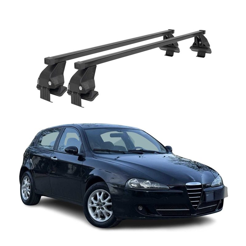 2000-2010 Alfa Romeo 147 Smooth Roof Racks Cross Bars Carrier Black 2Pcs