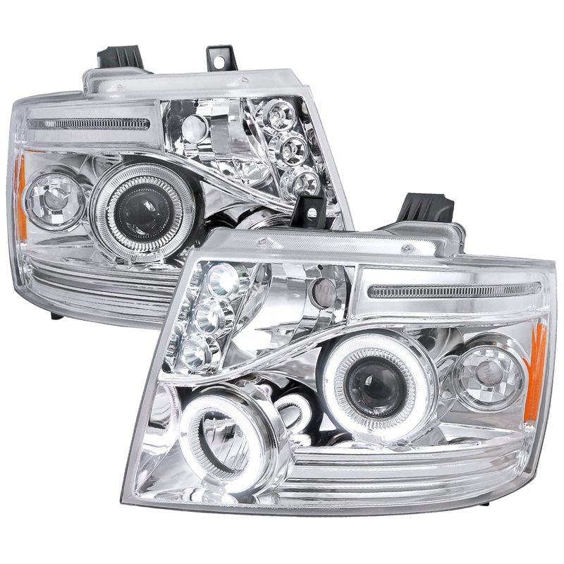 2007-2013 Chevy Avalanche/ 07-2014 Tahoe Suburban Dual Halo Headlights Chrome