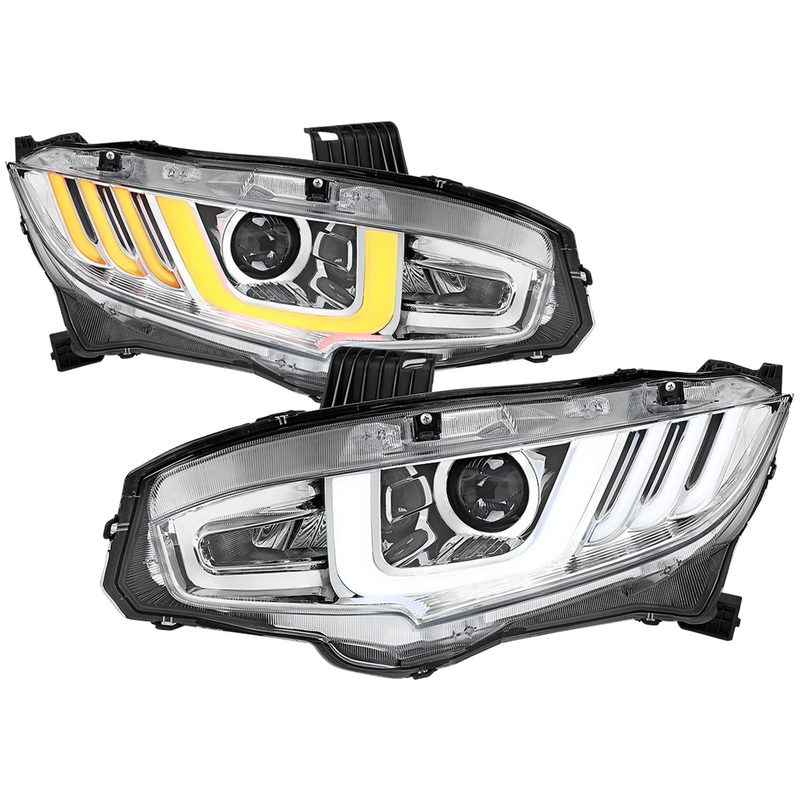 2016-2021 Honda Civic Projector Headlights LED Sequential Turn Signal Chrome