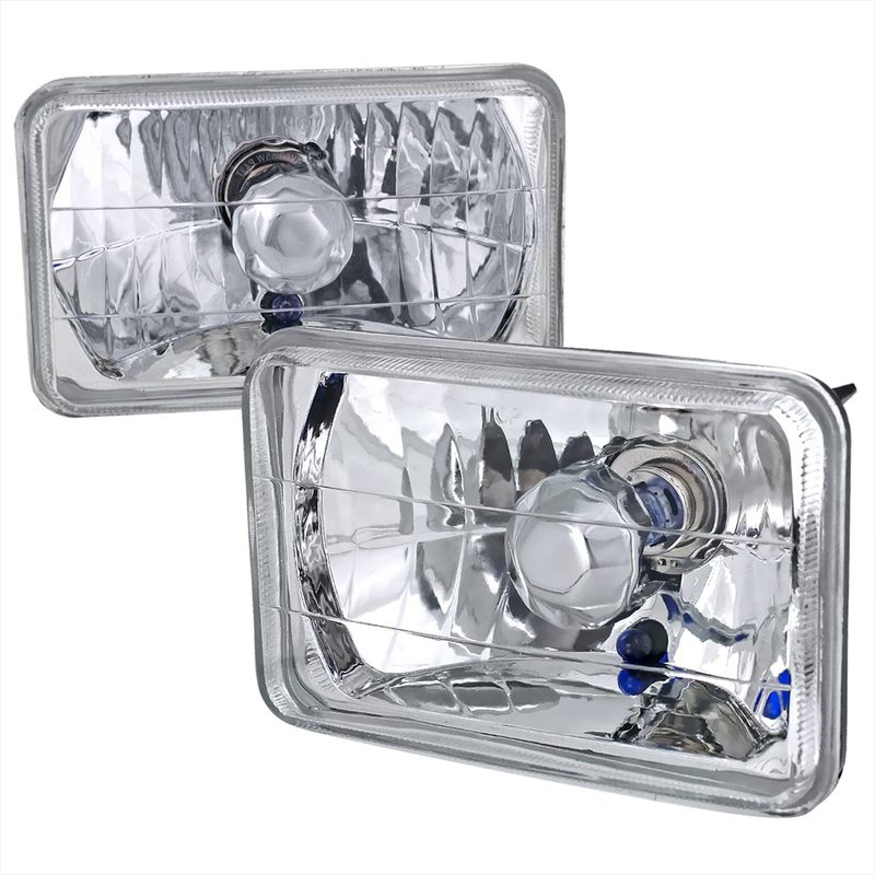 Universal 4"x6" H4 Crystal Headlights Chrome Housing/Glass Lens