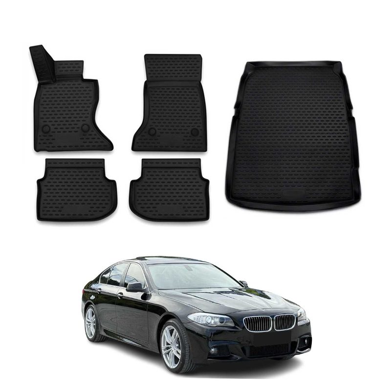 2010-2013 BMW 5 Series F10 F11 4WD xDrive Pre-Facelift Floor Mats & Cargo Liner Full Set All Weather Black