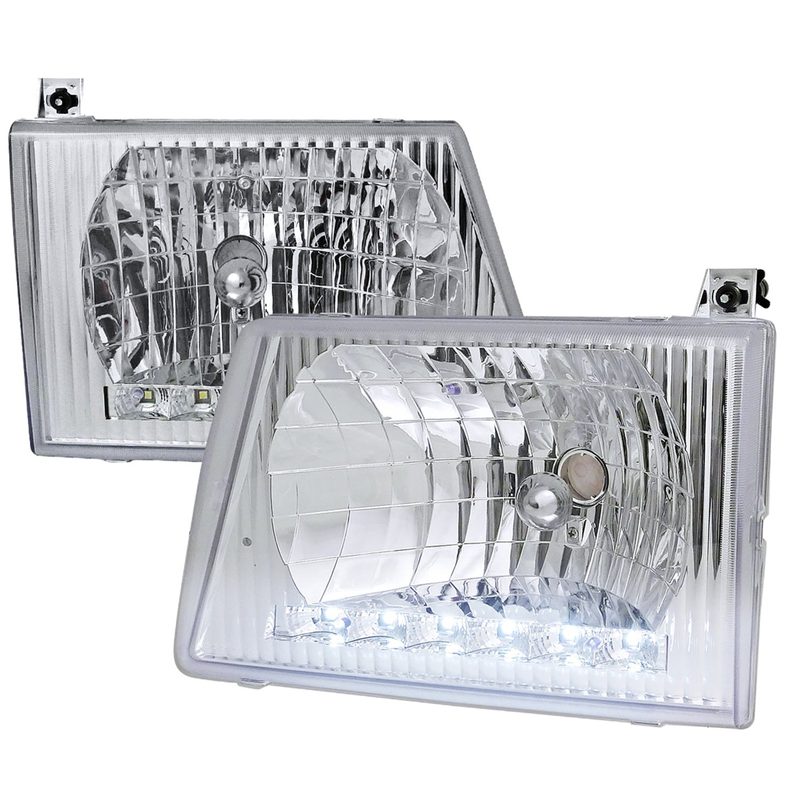 1992-2006 Ford Econoline Factory Headlights w/SMD LED Light Strip Chrome/Clear