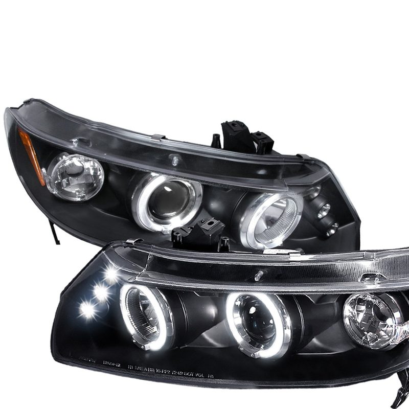 2006-2011 Honda Civic Coupe Dual Halo Projector Headlights Matte Black/Clear
