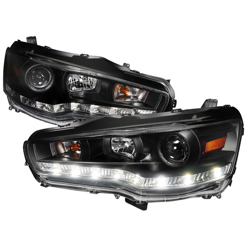 2008-2015 Mitsubishi Lancer EVO Projector Headlights SMD LED Light Strip Black