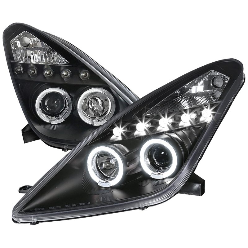 2000-2005 Toyota Celica Dual Halo Projector Headlights Matte Black/Clear Lens