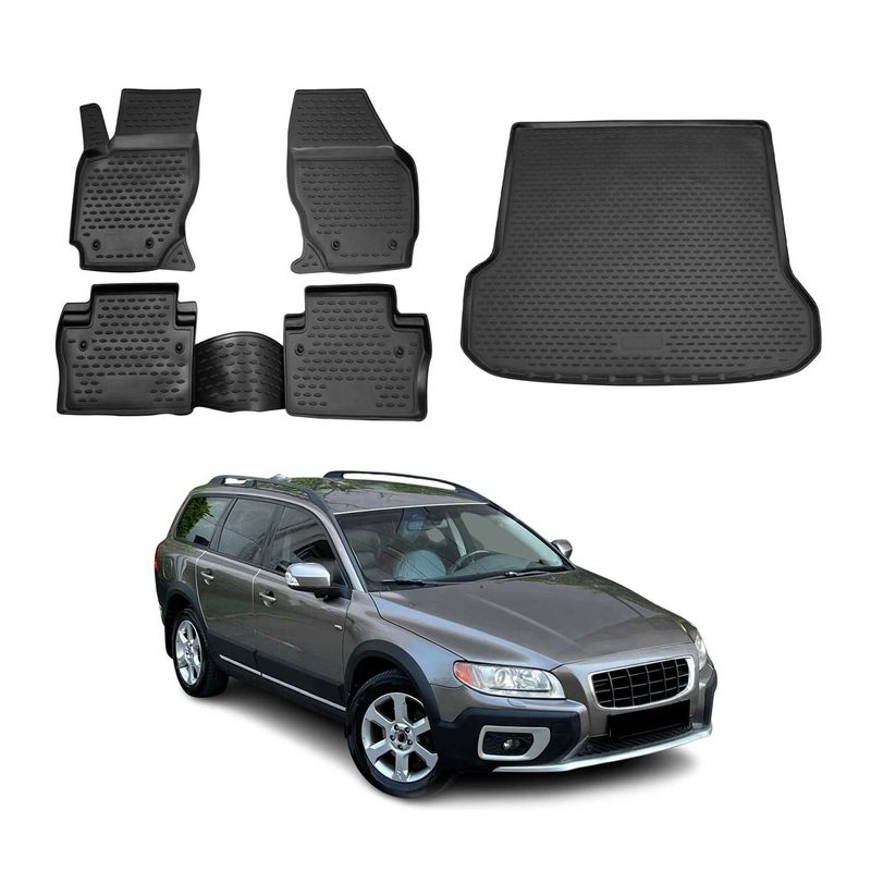 2008-2016 Volvo XC70 Floor Mats & Cargo Liner Full Set All Weather Black