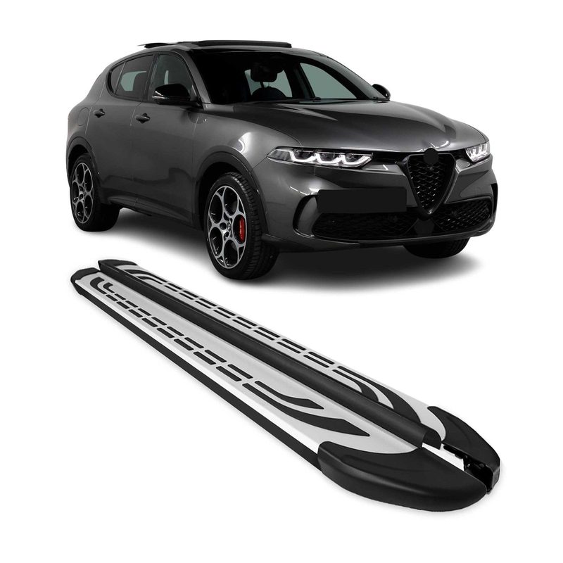 2023-2026 Alfa Romeo Tonale Running Boards Side Steps Silver & Black