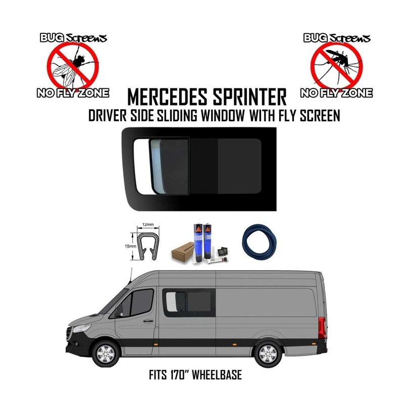 2007-2025 Mercedes Sprinter Driver Side Sliding Window with Fly Screen Lock