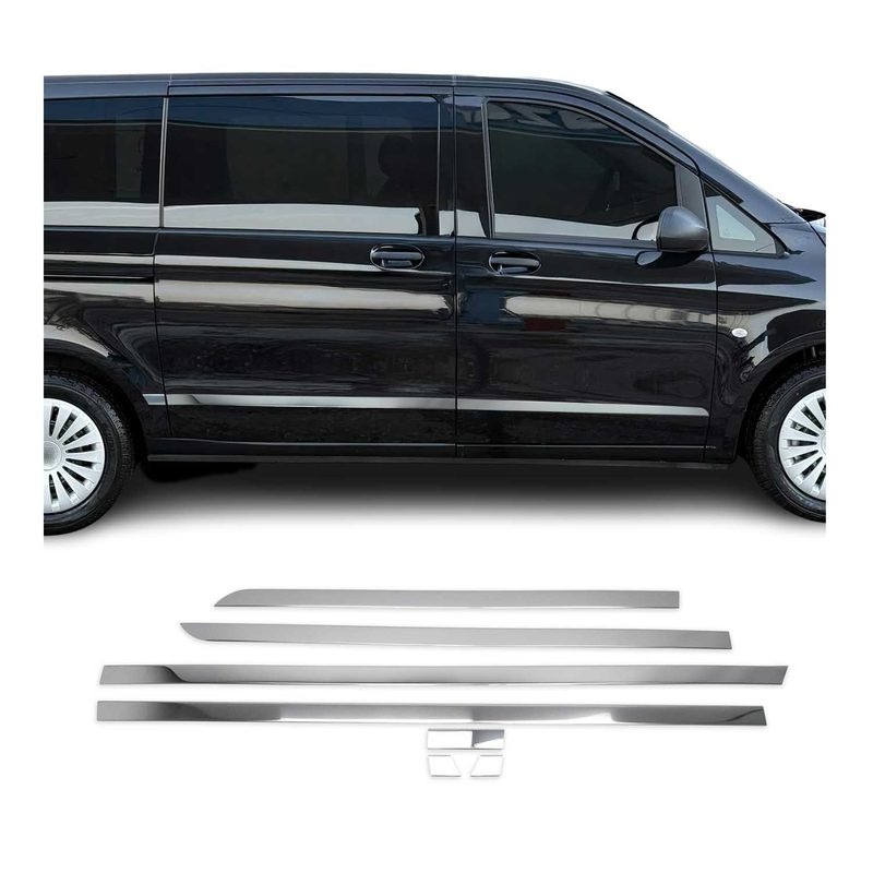 2016-2024 Mercedes Metris Short WB Side Door Molding Trim Skirt Garnish Stainless Steel