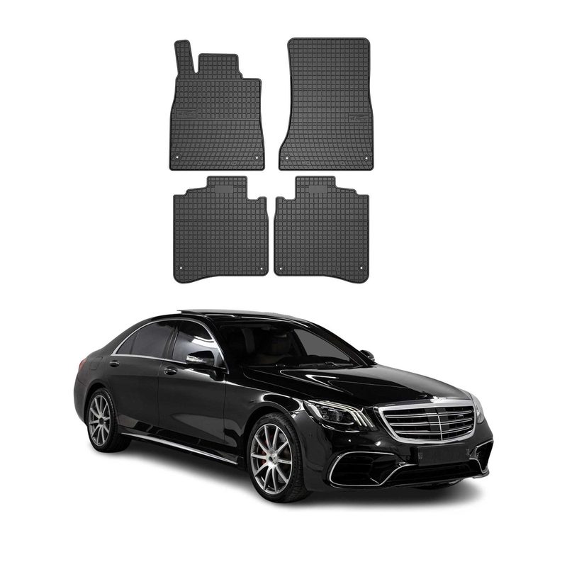 2014-2020 Mercedes S Class W222 Long Floor Mats Liners Full Set All Weather Rubber Black