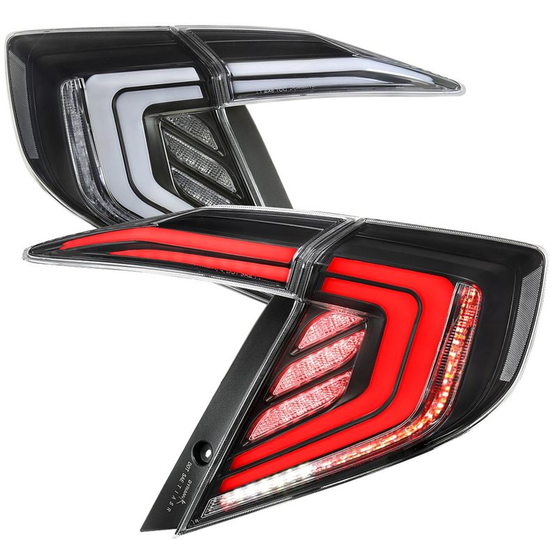 2016-2021 Honda Civic 4DR Sedan White LED Tail Lights Signal Lamps Matt Black