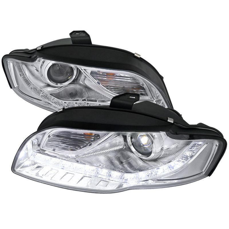 2006-2008 Audi A4 Projector Headlights w/R8 SMD LED Light Strip Chrome/Clear