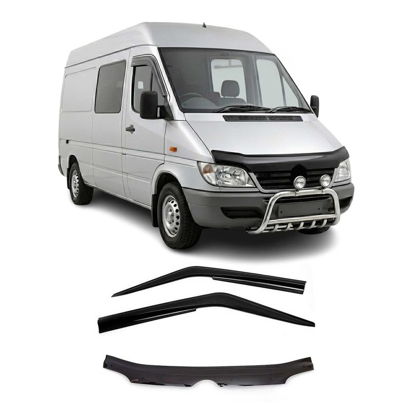 2003-2006 Dodge Sprinter Bug Shield Hood Deflector & Window Visor Kit 3Pcs Smoke