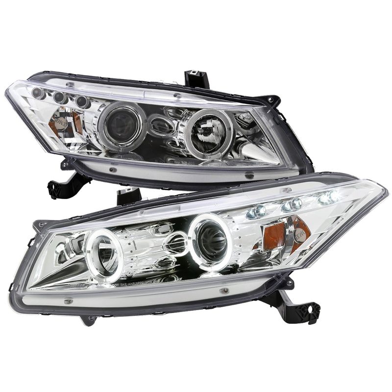 2008-2012 Honda Accord Coupe Dual Halo Projector Headlights Chrome/Clear Lens