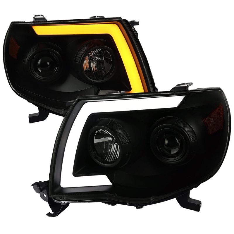 2005-2011 Toyota Tacoma LED Bar Projector Headlights Turn Signal Black Smoke