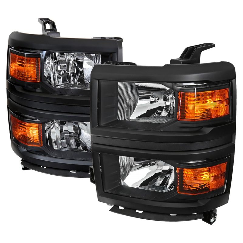 2014-2015 Chevy Silverado 1500 Factory Style V2 Headlights Matte Black/Clear