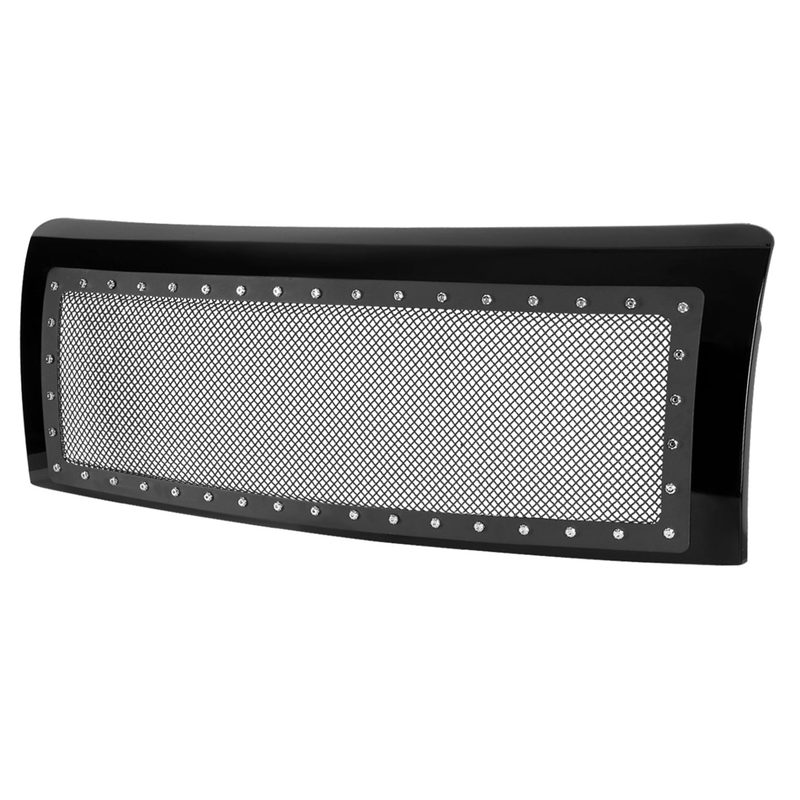 2009-2014 Ford F-150 Glossy Black ABS Rivet Style Grille w/ S.Steel Mesh
