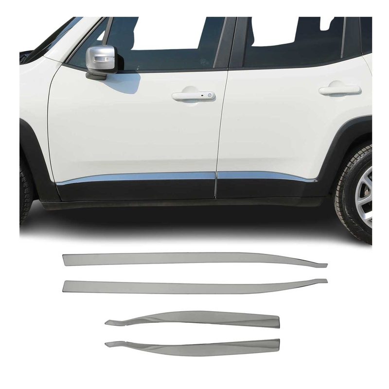 2015-2024 Jeep Renegade Side Door Molding Trim Skirt Garnish Steel Silver 4x