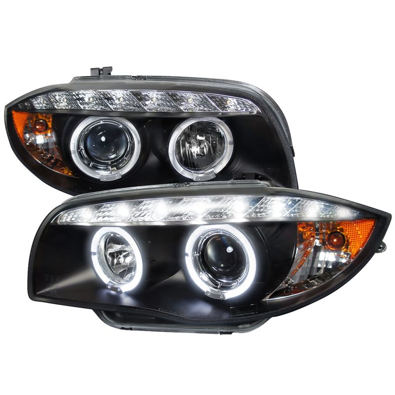 2004-2013 BMW E81 E82 E87 E88 Dual Halo Projector Headlights LED Light Black