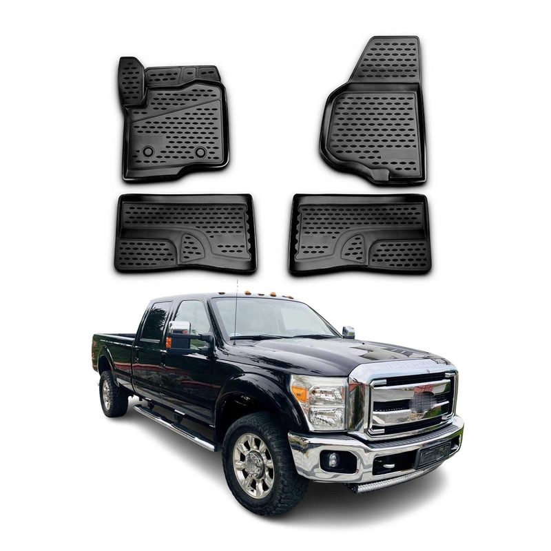 2011-2016 Ford F-250 Super Duty Floor Mats Liners Full Set All Weather Black
