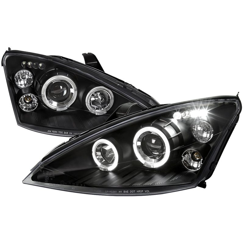 2000-2004 Ford Focus Dual Halo Projector Headlights Matte Black/Clear Lens