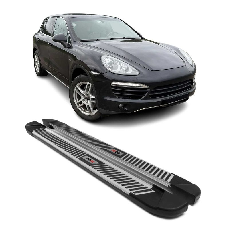 2011-2018 Porsche Cayenne Running Boards Side Steps Silver & Black