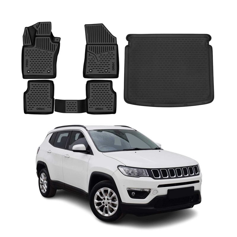 2017-2026 Jeep Compass Floor Mats & Cargo Liner Full Set All Weather Upper Trunk