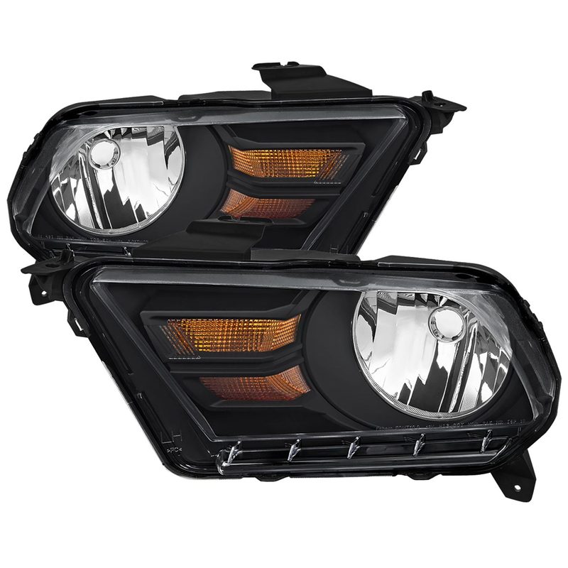 2010-2014 Ford Mustang Factory Style Headlights Matte Black/Clear Lens