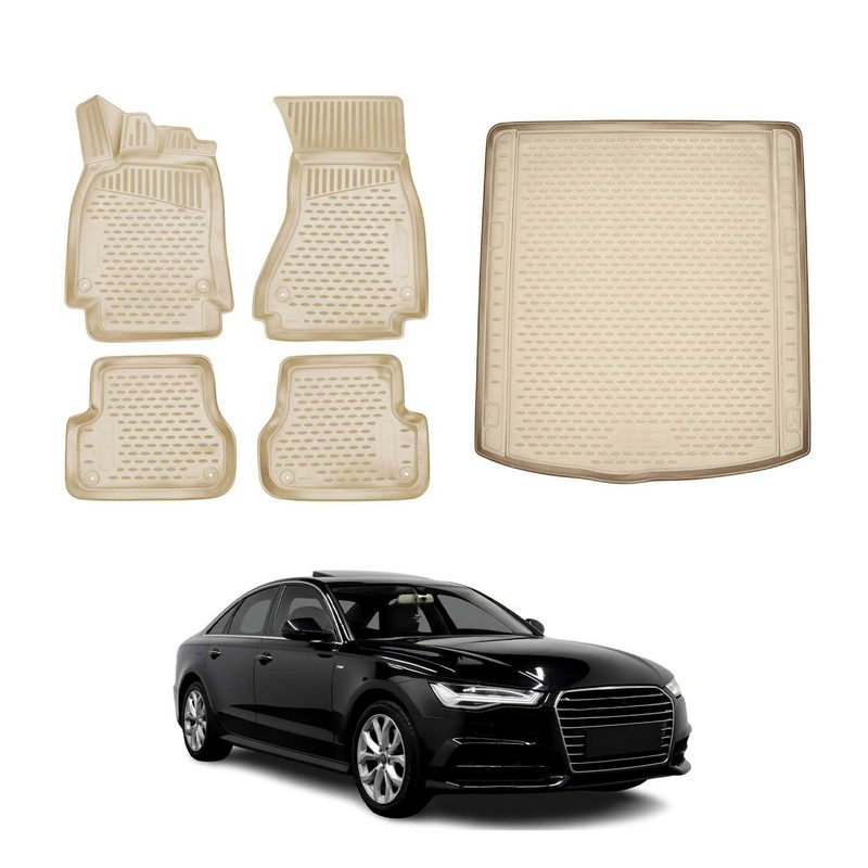 2012-2018 Audi A6 S6 Sedan Floor Mats & Cargo Liner Full Set Beige and Black