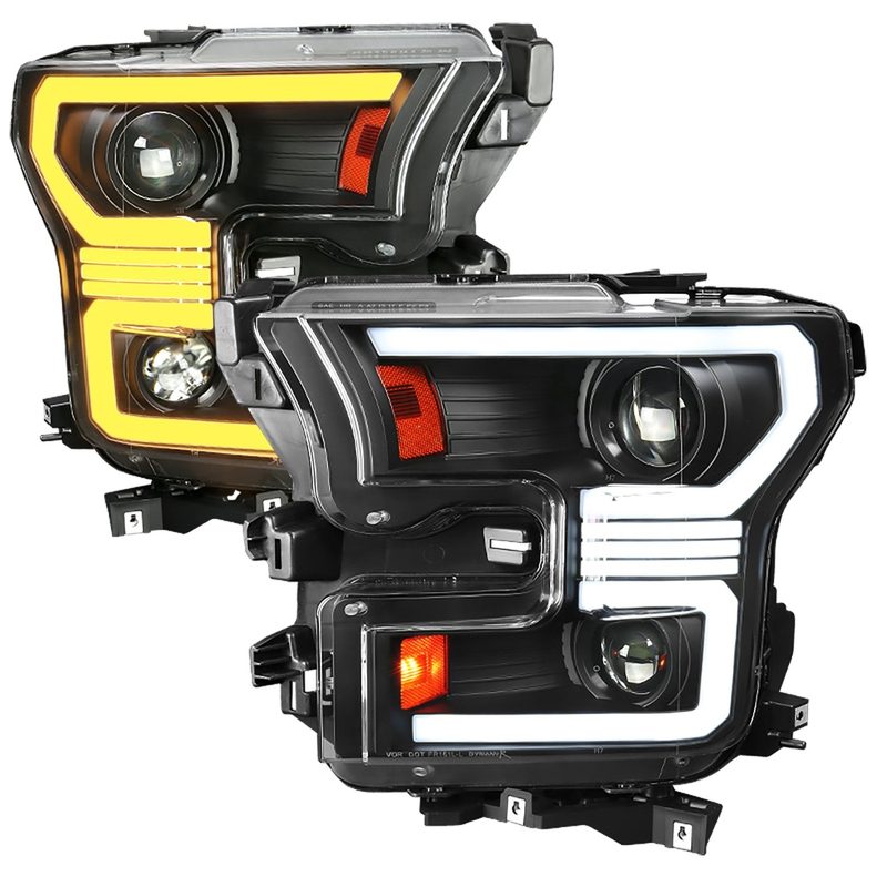 2015-2017 Ford F-150 LED Bar Projector Headlights Turn Signals Black / Clear