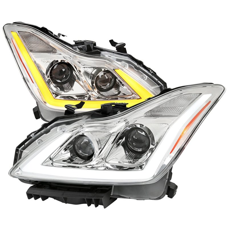2008-2013 Infiniti G37/ 2014-2015 Q60 LED Signal Headlights Chrome Glossy Black