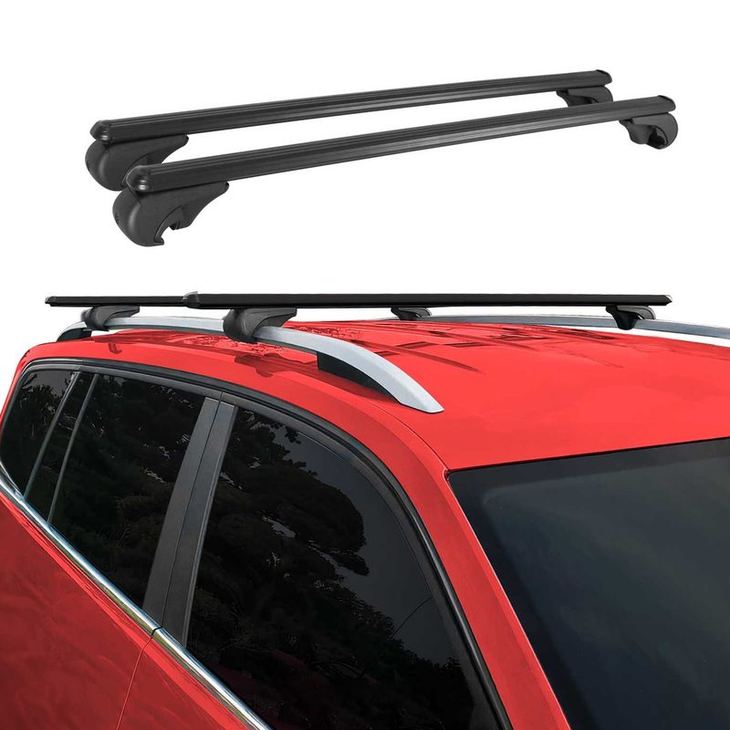 Roof Rack Raised Rail Cross Bars Carrier Lockable 59" 2 Pcs Aluminum Black